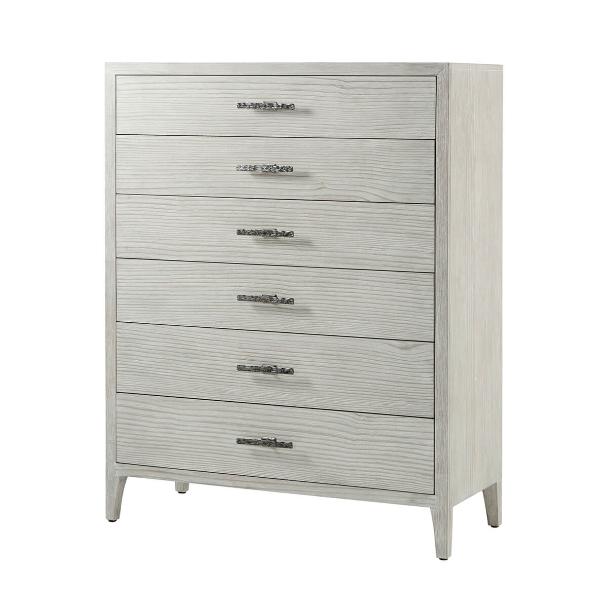 Front view of coastal style painted tall chest.