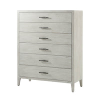 Front view of coastal style painted tall chest.