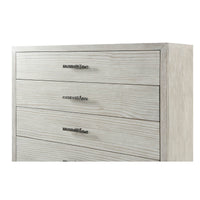 Close-up of top drawers on coastal style tall chest.
