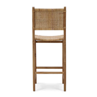 Teak barstool back view displaying sturdy construction.