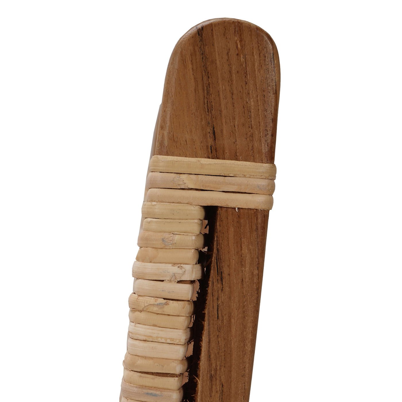 Detail of teak chair frame with woven accents.