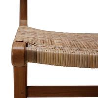Close-up, woven seat detail, teak counter stool.