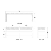 White bench with dimensions, schematic view.
