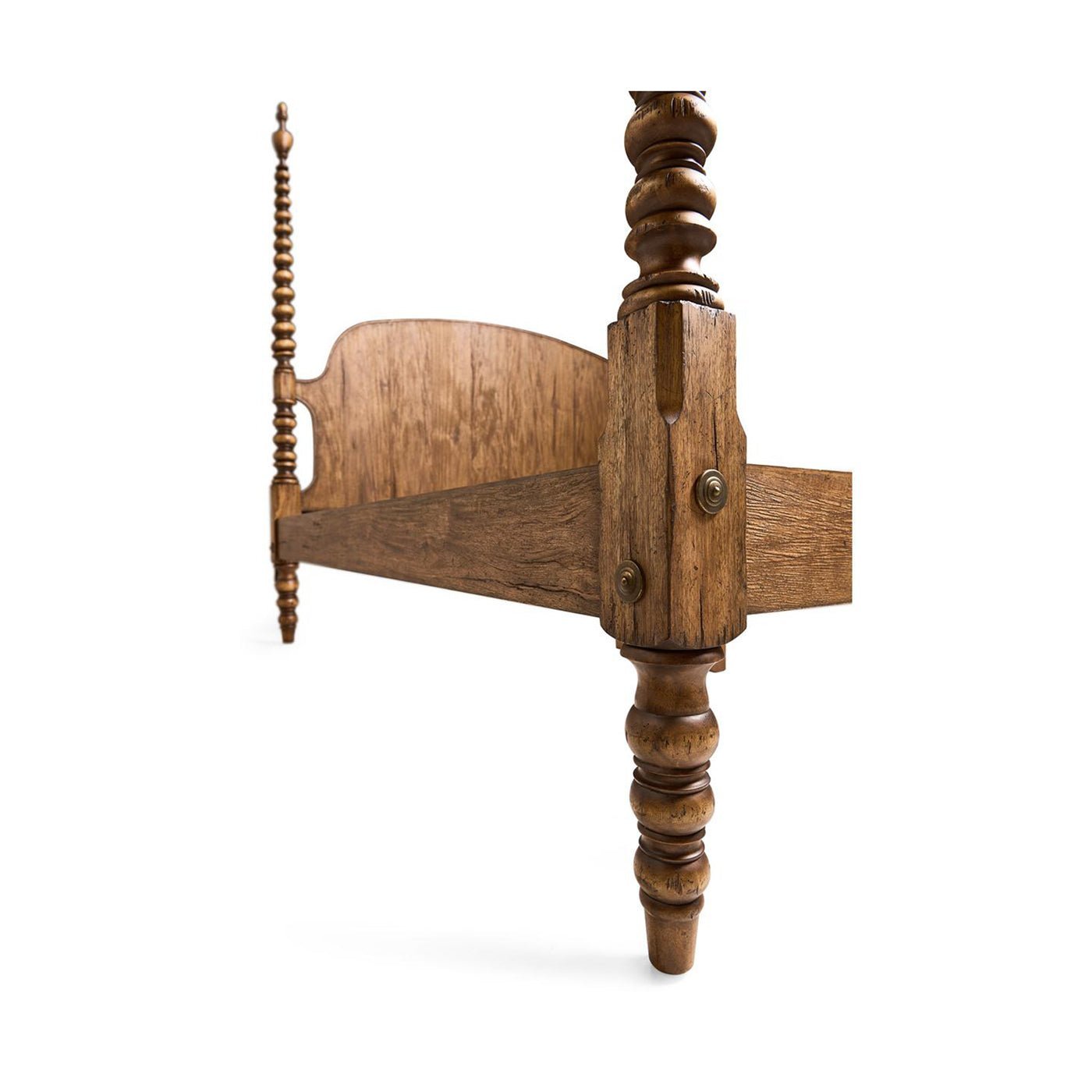 Side detail of colonial bed’s post and frame.