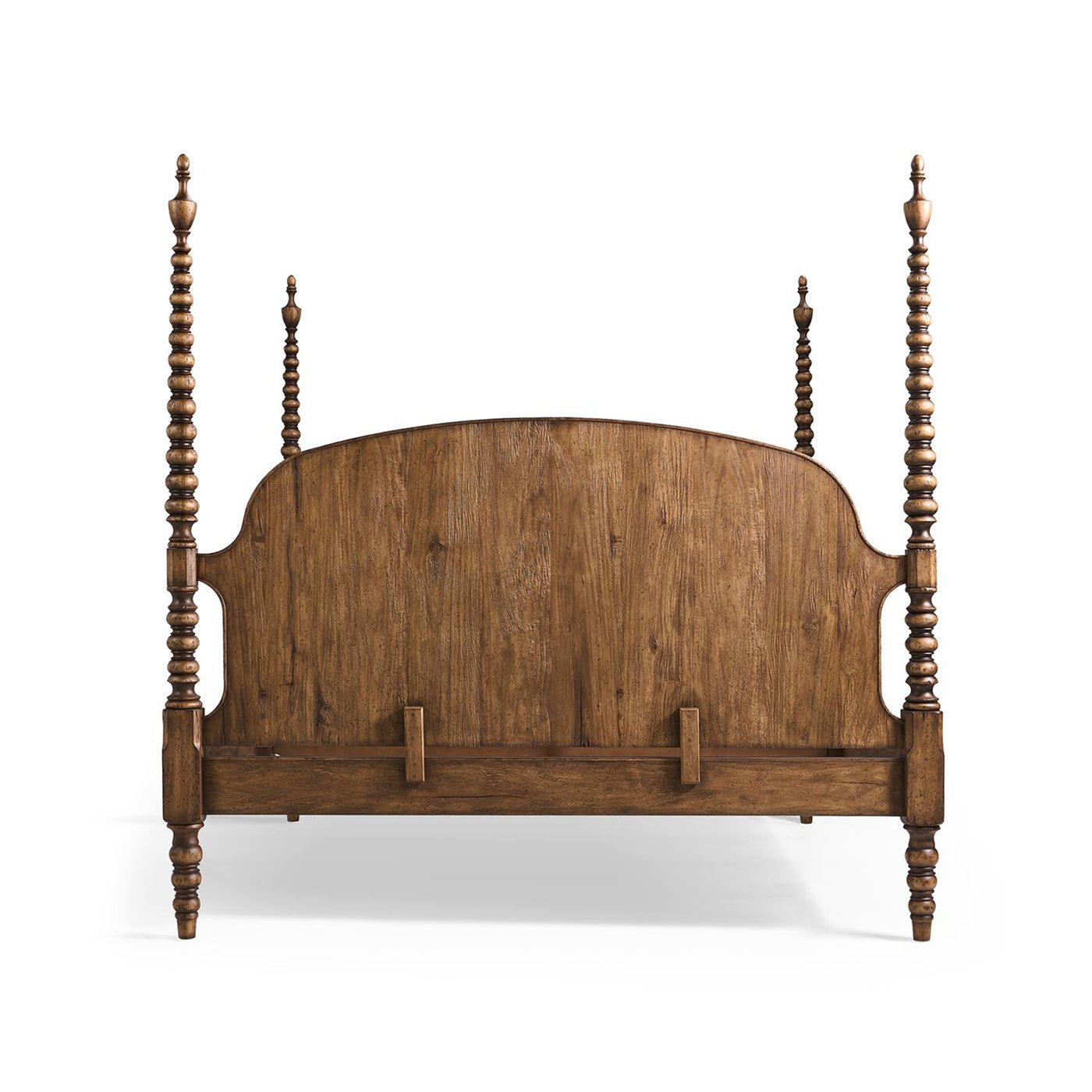 Back view of colonial bed's headboard and posts.
