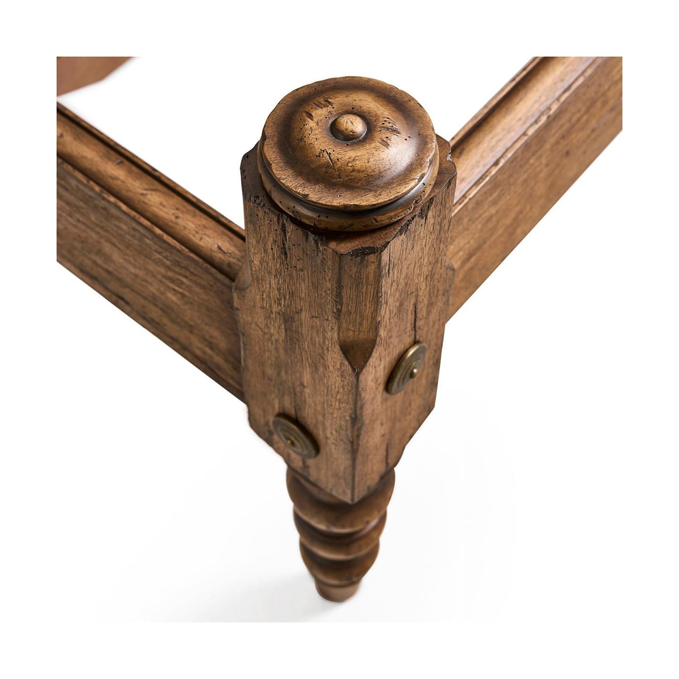 Close-up detailed view of bed frame corner joint.