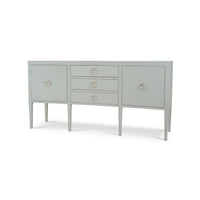 Blue linen sideboard front view with ring handles.