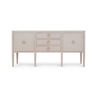 Concave sideboard detailed front view, cream linen finish.