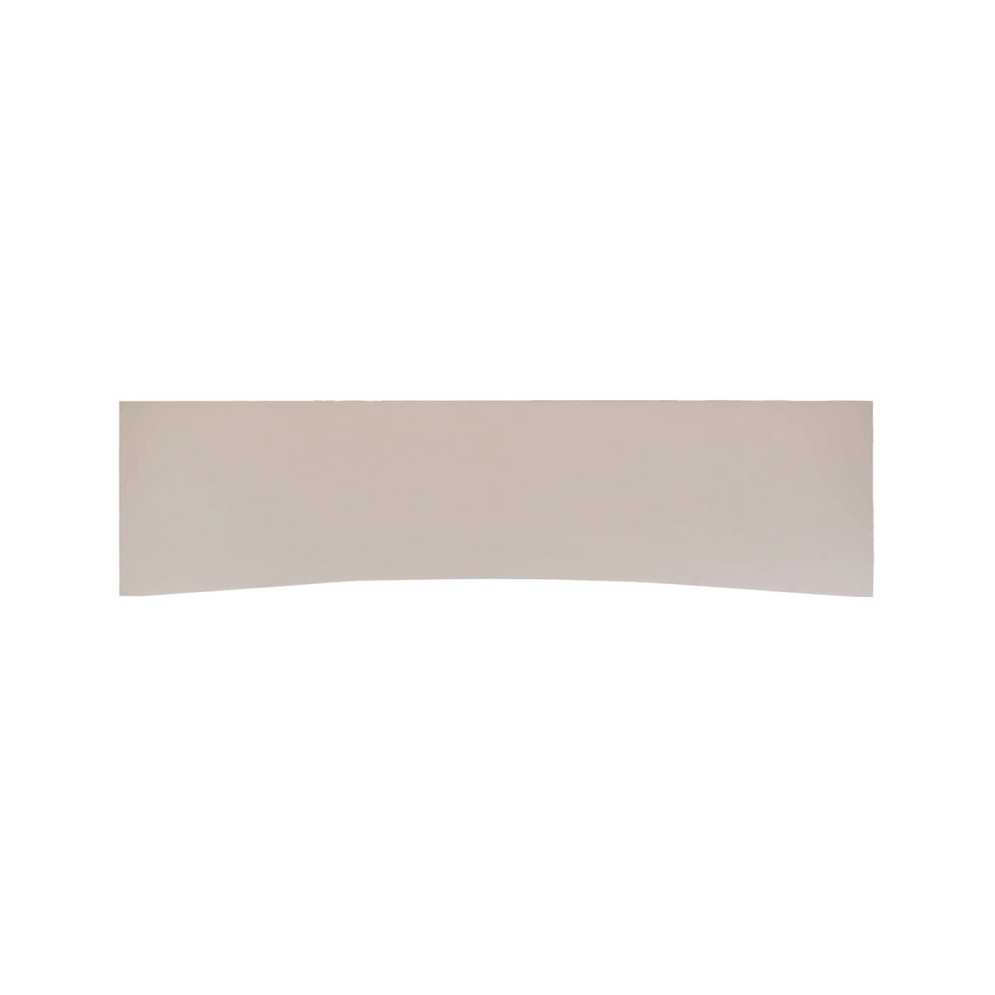 Top view of concave sideboard, cream linen finish, clean lines.