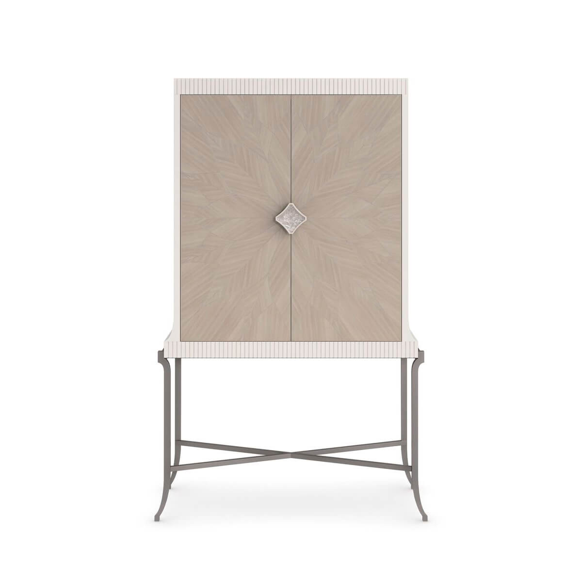 Front view of closed contemporary bar cabinet.