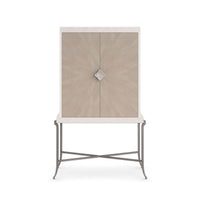 Front view of closed contemporary bar cabinet.