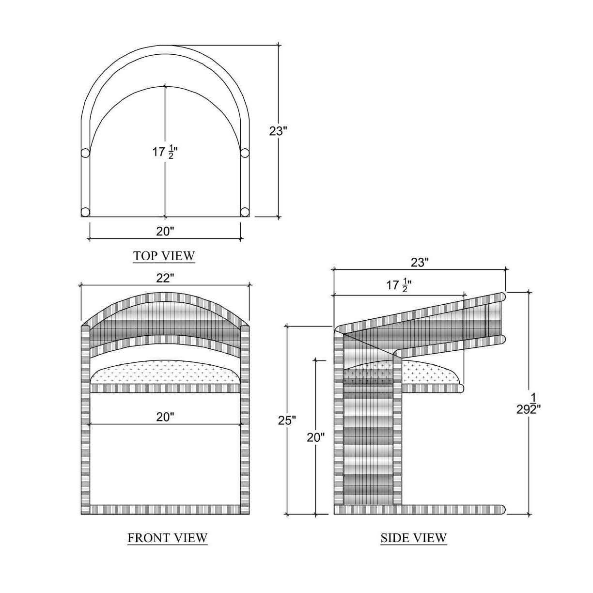 Rattan barrel dining chair dimensional diagram.