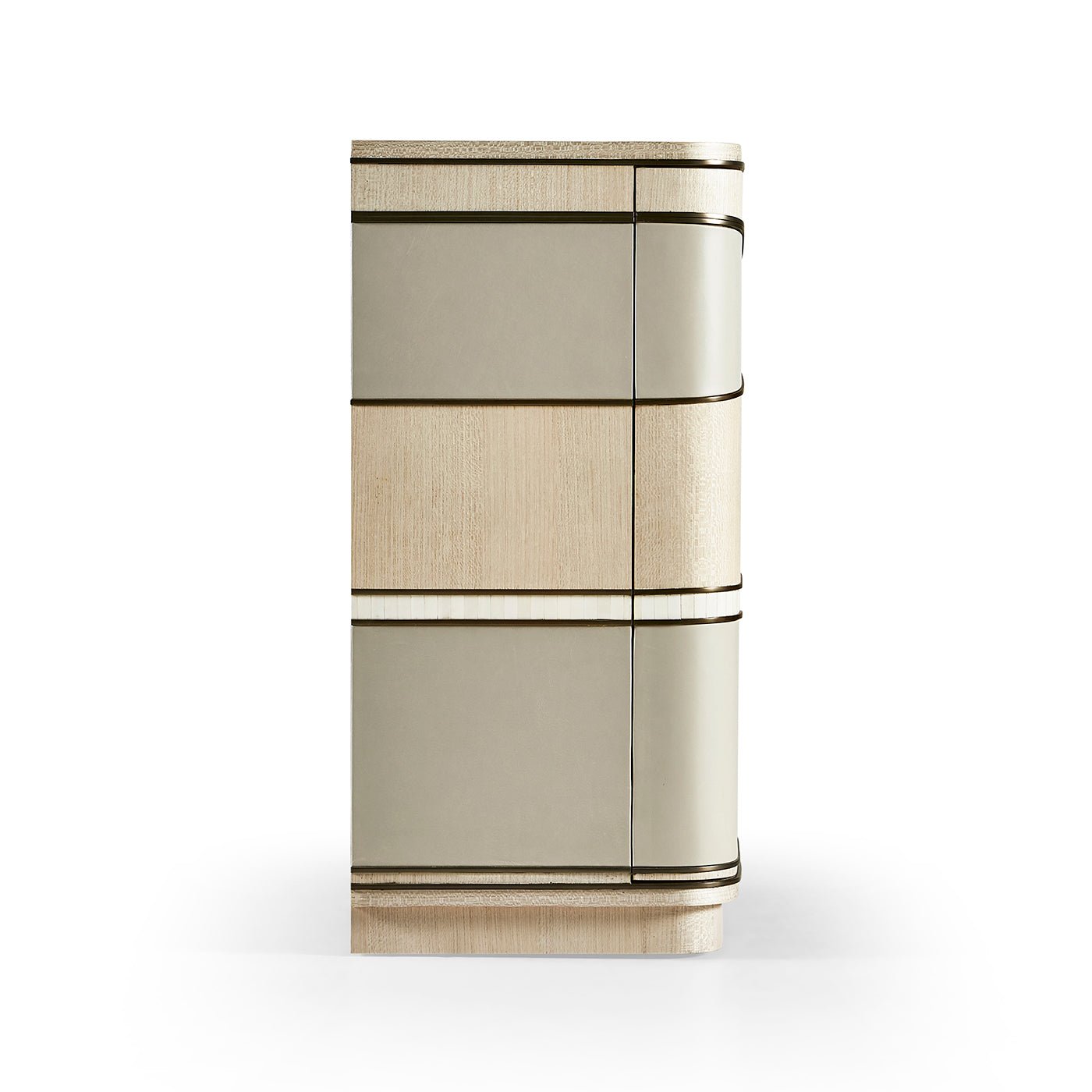Side view of contemporary coastal sideboard with curve design.