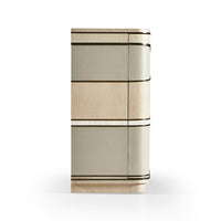 Side view of contemporary coastal sideboard with curve design.