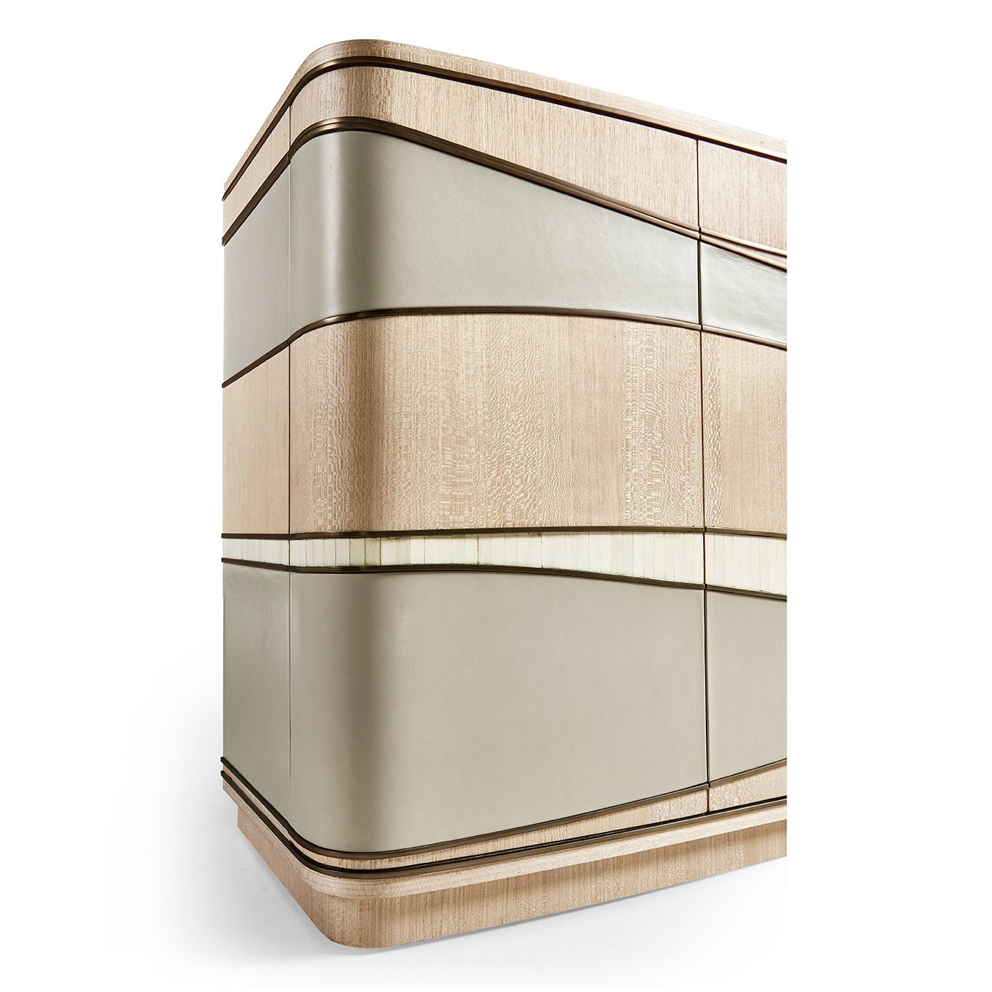 Angled view of contemporary coastal sideboard corner design.