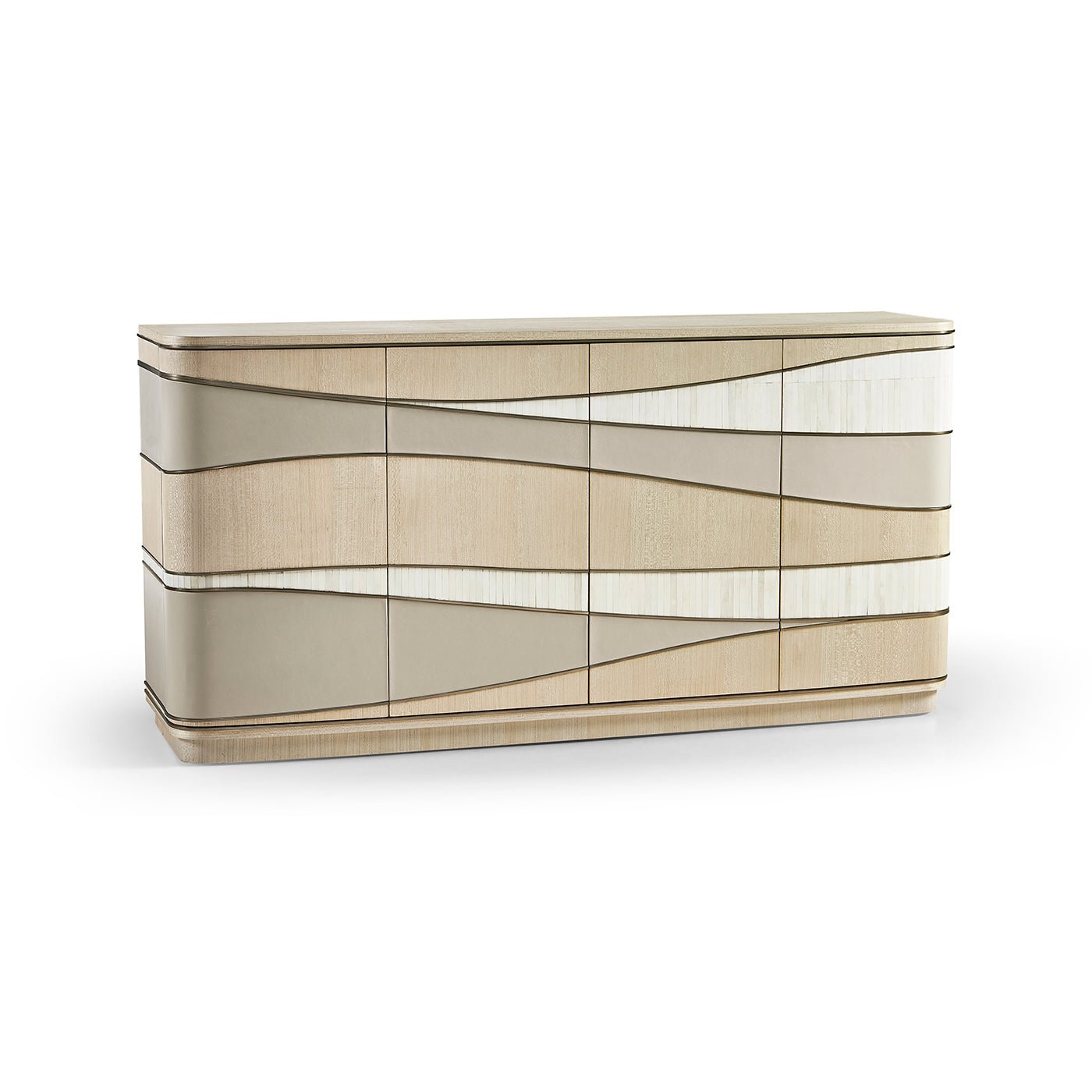Contemporary coastal sideboard angled view showing wave design.