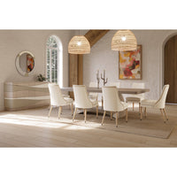 Contemporary coastal sideboard in elegant dining room setting.