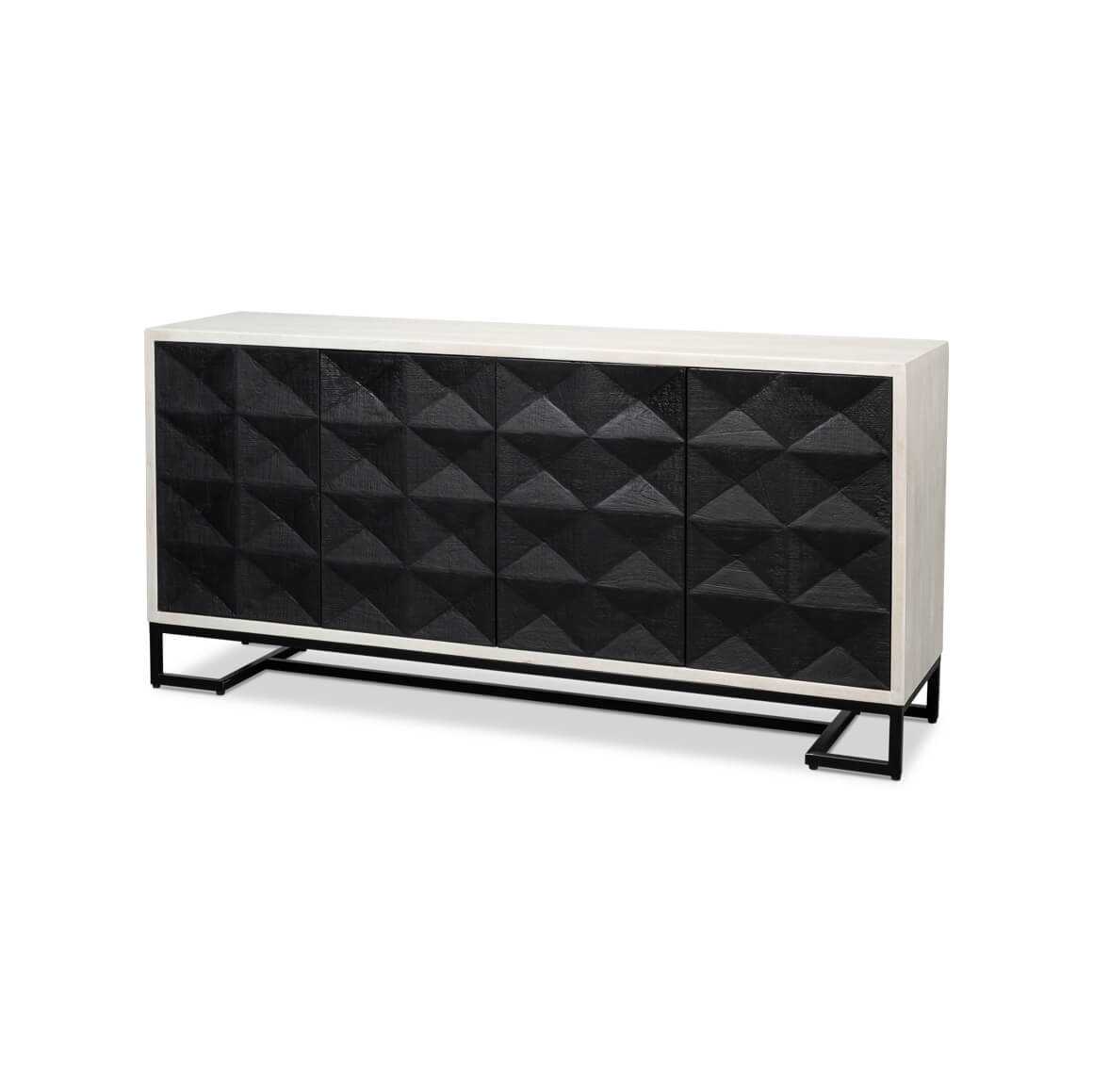 Geometric sideboard angled view showing front and side details