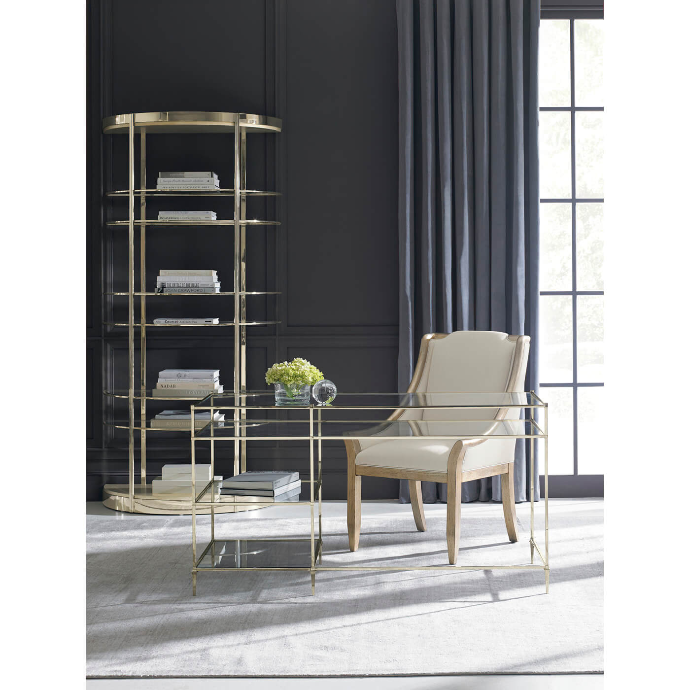 Stylish etagere in modern office setting.