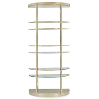 Front view of tall glass and brass etagere.