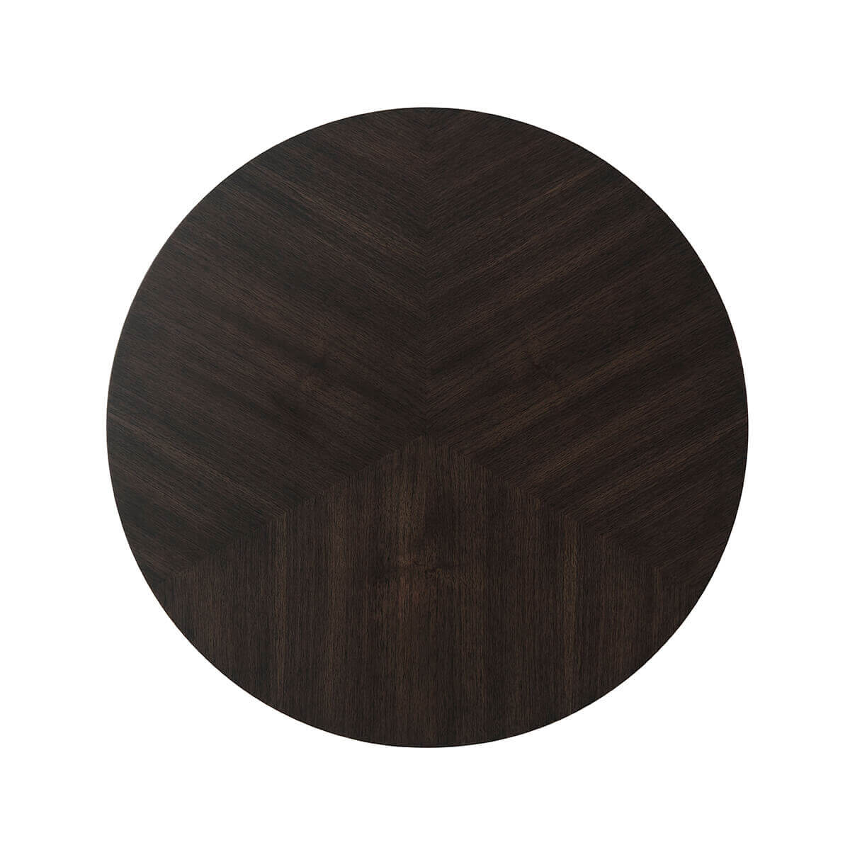 Close-up of round accent table's wood grain pattern.