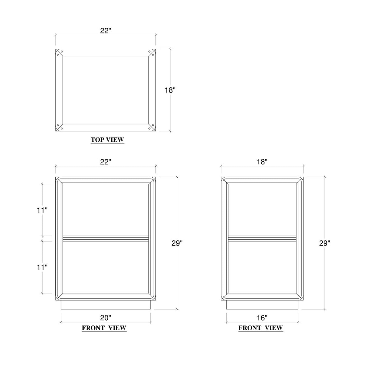 Dimensions of contemporary three-tier side table