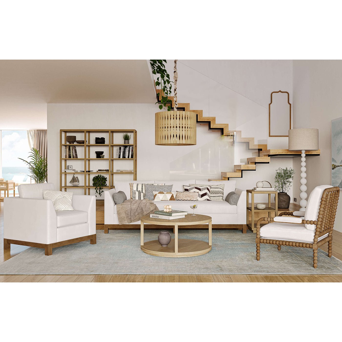 Living room with contemporary three-tier side table displayed