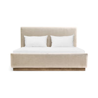 Front view of contemporary upholstered CAL King bed.