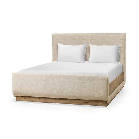 Contemporary Upholstered Queen Bed with Wood Base