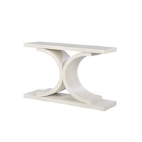 White painted console table with curved design, isolated view.