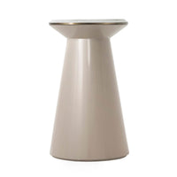 Neutral accent table with marble top, front view.