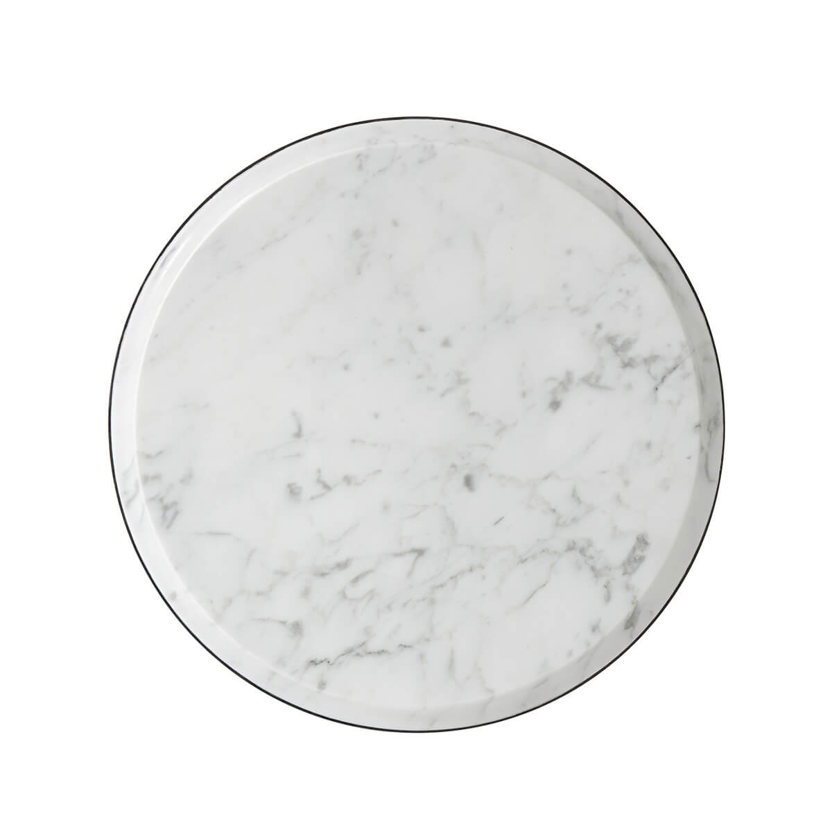White marble tabletop, circular, overhead view.