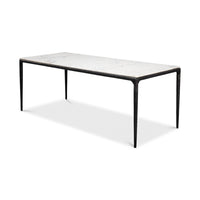 Side view of marble dining table, sleek design.