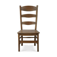 Front view of wooden ladder back dining chair.
