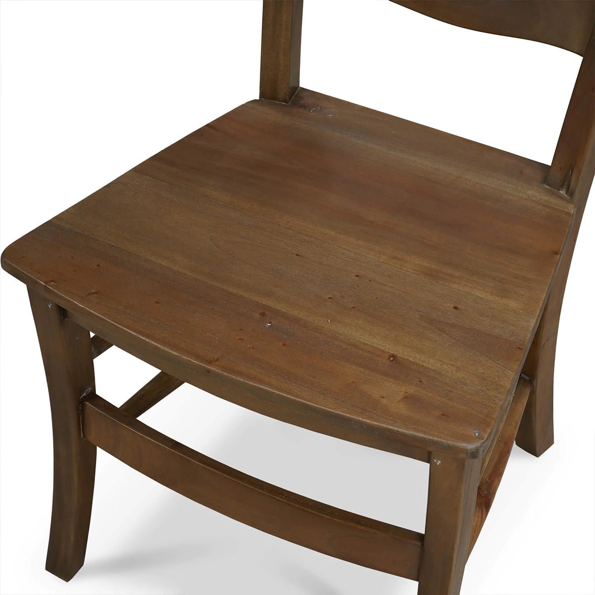Top view of wooden ladder back chair's seat.