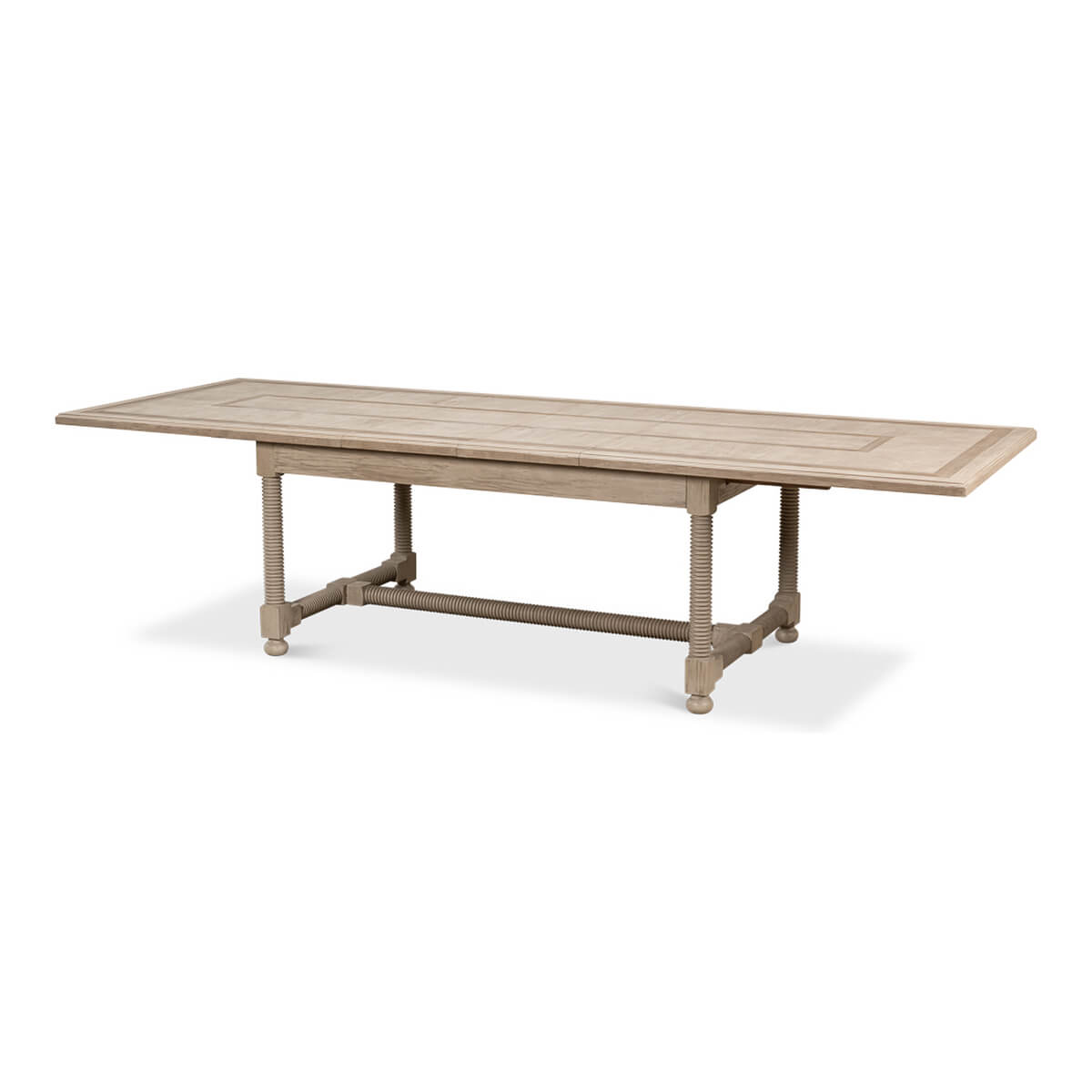 Extended view of country draw leaf dining table.