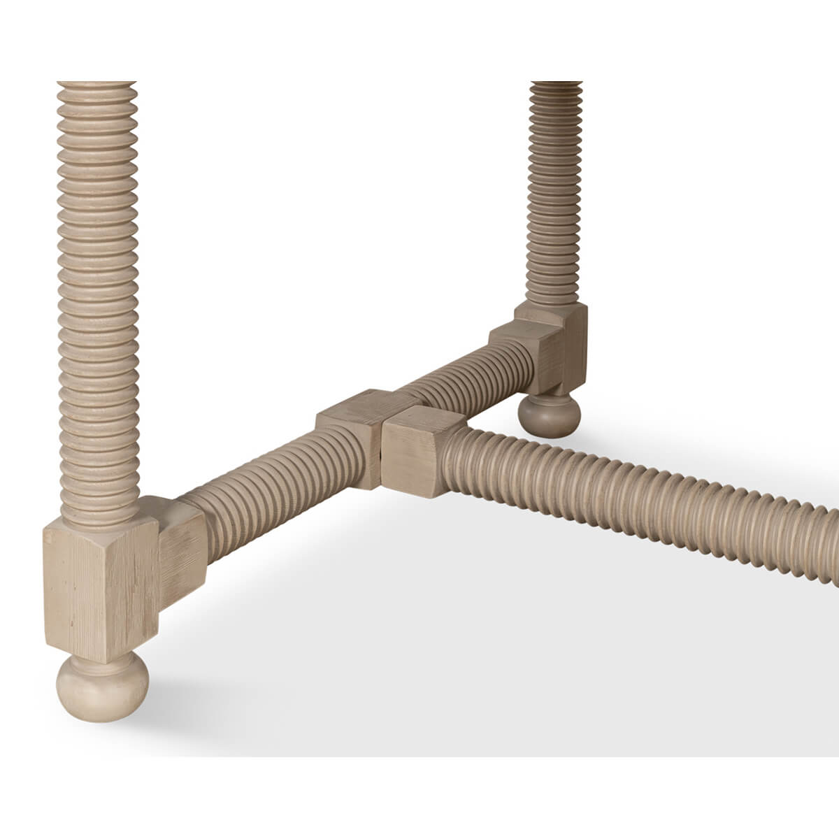 Detailed leg design of country draw leaf dining table.