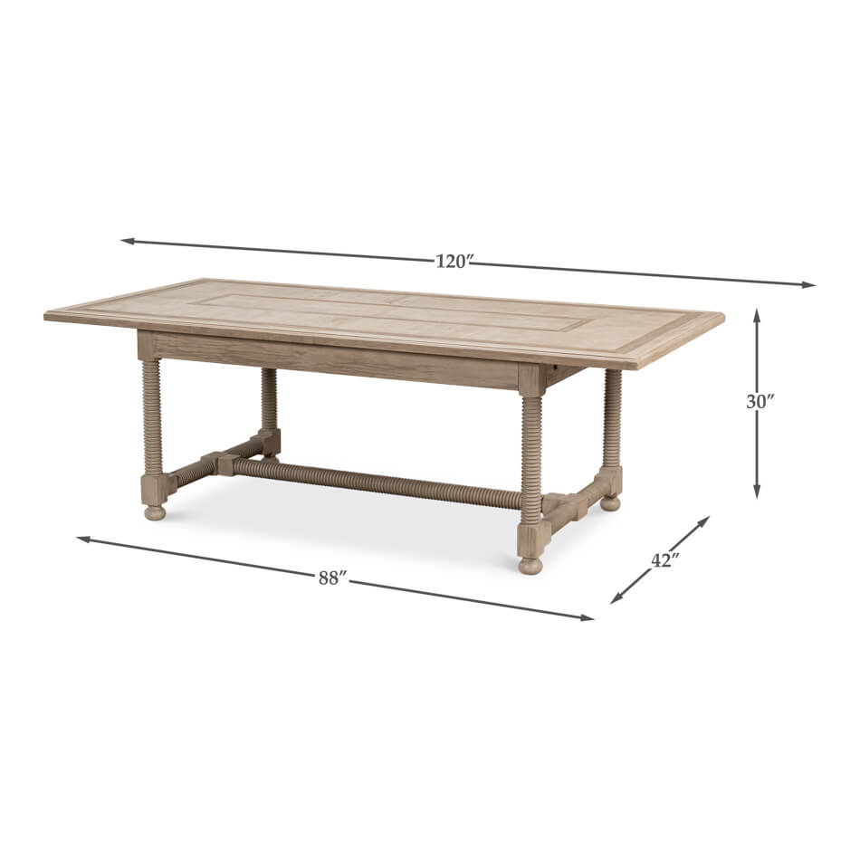 Dimensions diagram for country draw leaf dining table.