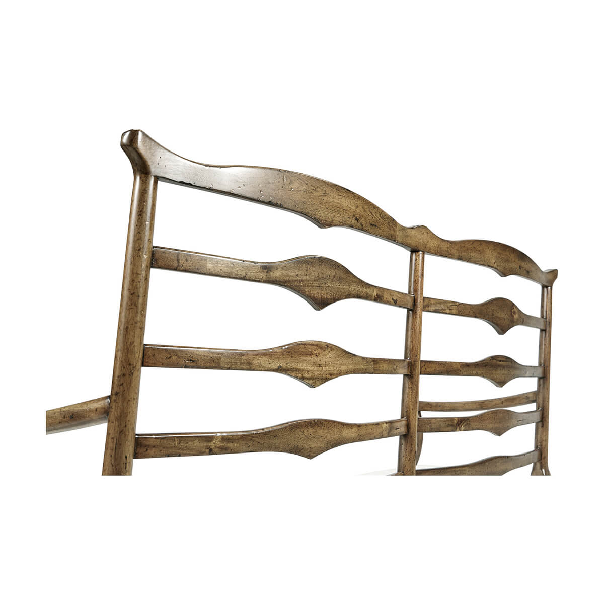 Close-up of ladder back detail on country bench.