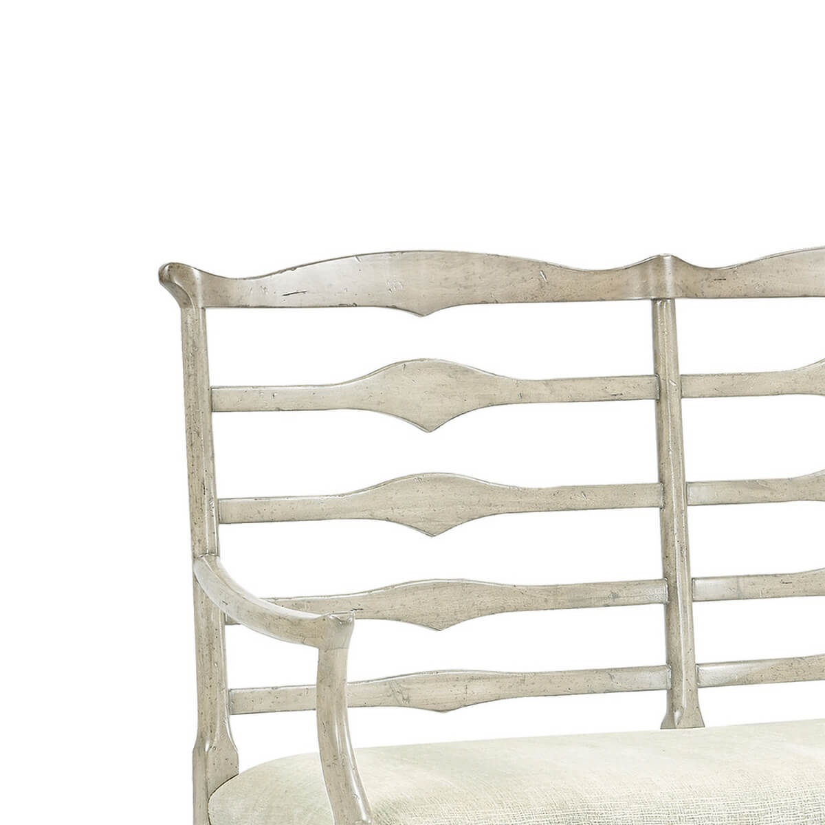 Detailed view of ladder back design on wooden bench.