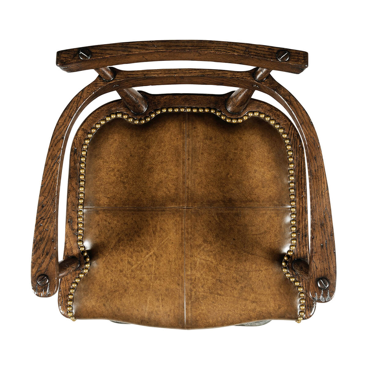 Top view of bar stool showing leather seat details.