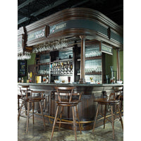 Bar setup with matching rustic bar stools, counter seating.