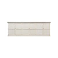 Front view of off-white sideboard, cabinet doors closed.