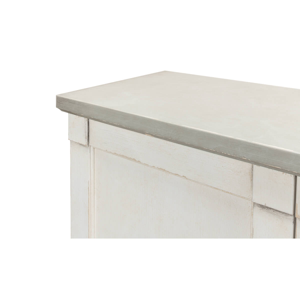 Detailed view of sideboard edge, gray top.