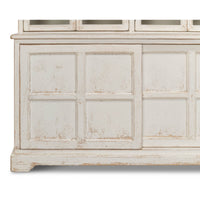 Bookcase lower section with distressed finish close-up.