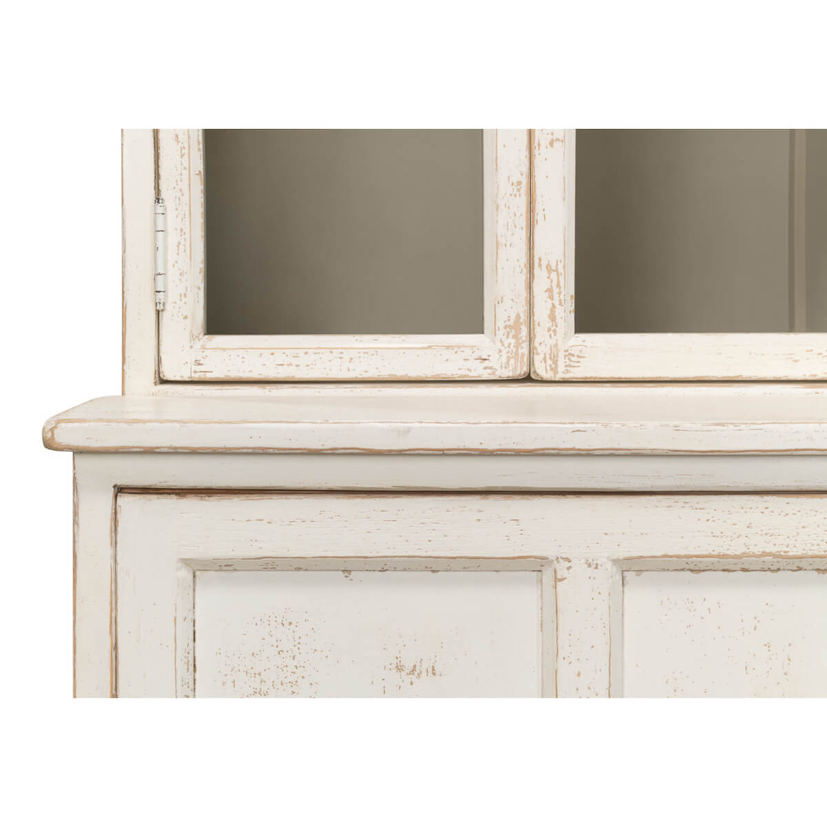 Detailed view of bookcase frame and glass door.