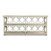 Front view of country painted quatrefoil bookcase.