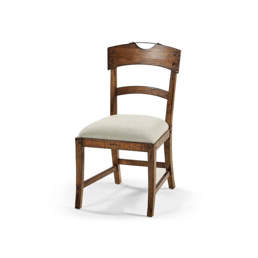 Front view of a country rustic dining chair.
