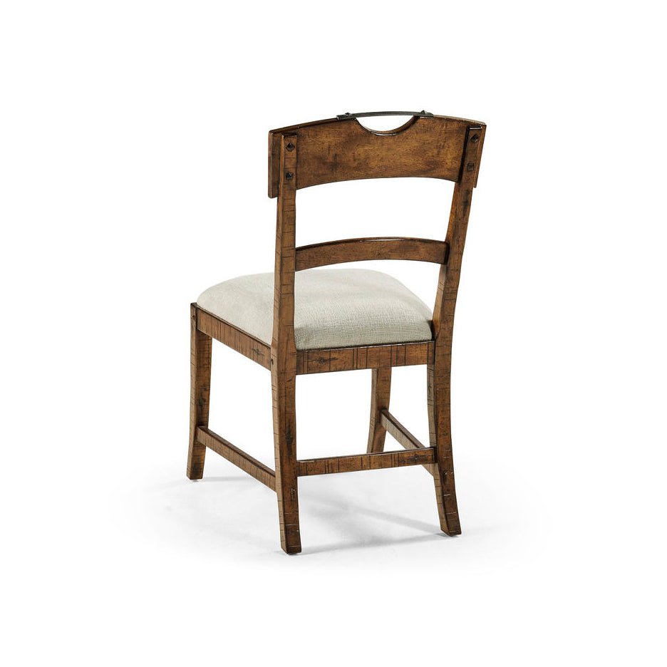Back view of a country rustic dining chair.
