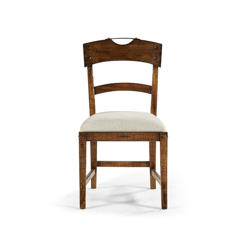 Front close view of country rustic dining chair.